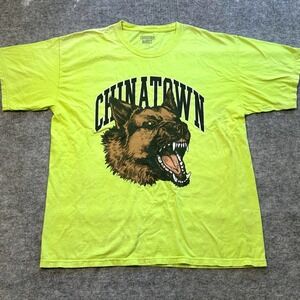 Chinatown Market Mens XL Neon Yellow Wolf Dog Graphic T Shirt Cotton Streetwear‎